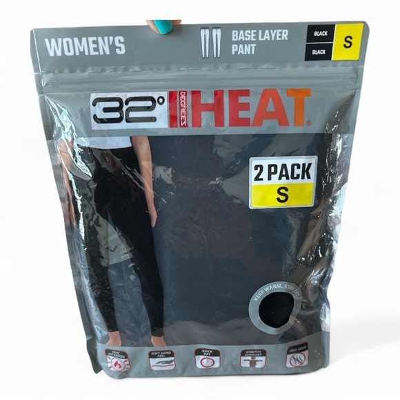 32 Degrees Black Moisture Wick Quick Dry Base Layer Pull On Pant Size SNIB 2pack - Picture 1 of 16